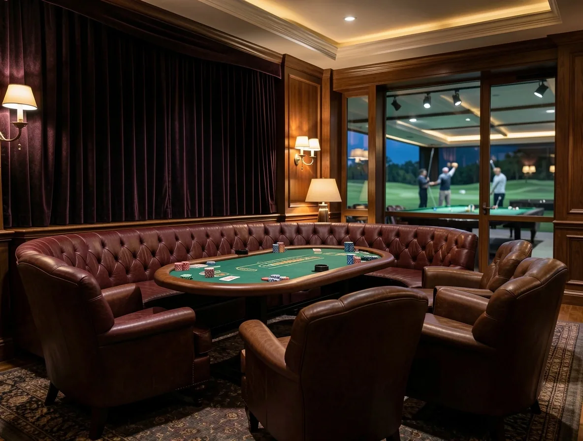 Poker table and polished club interior at Play Zaal